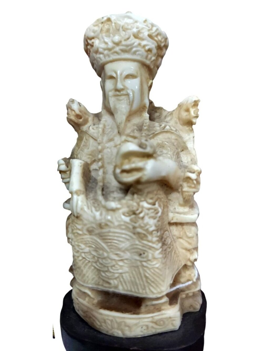 Vintage Hand-Carved Ivory Figurine Of Chinese Emperor With Intricate Detailing